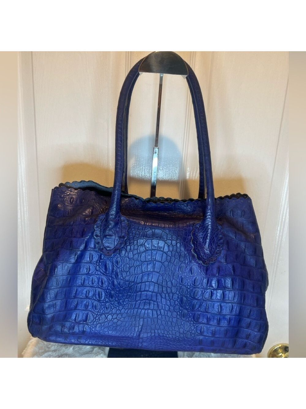 FURLA LEATHER (CANDY BAG) CROCODILE EMBOSSED SATCHEL TOTE PURPLE/BLUE - Picture 5 of 15